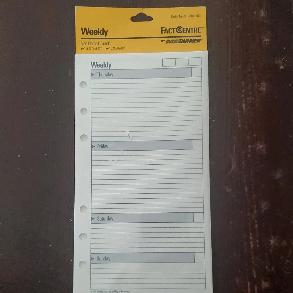 Weekly Non-Dated Calendar 20 Sheets Refill Pack (Many Available)